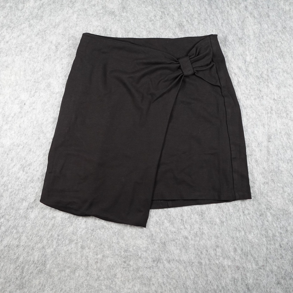 Saks Fifth Avenue Skirt Women 10 Black Bow Front Faux Wrap Mini Stretch Chic